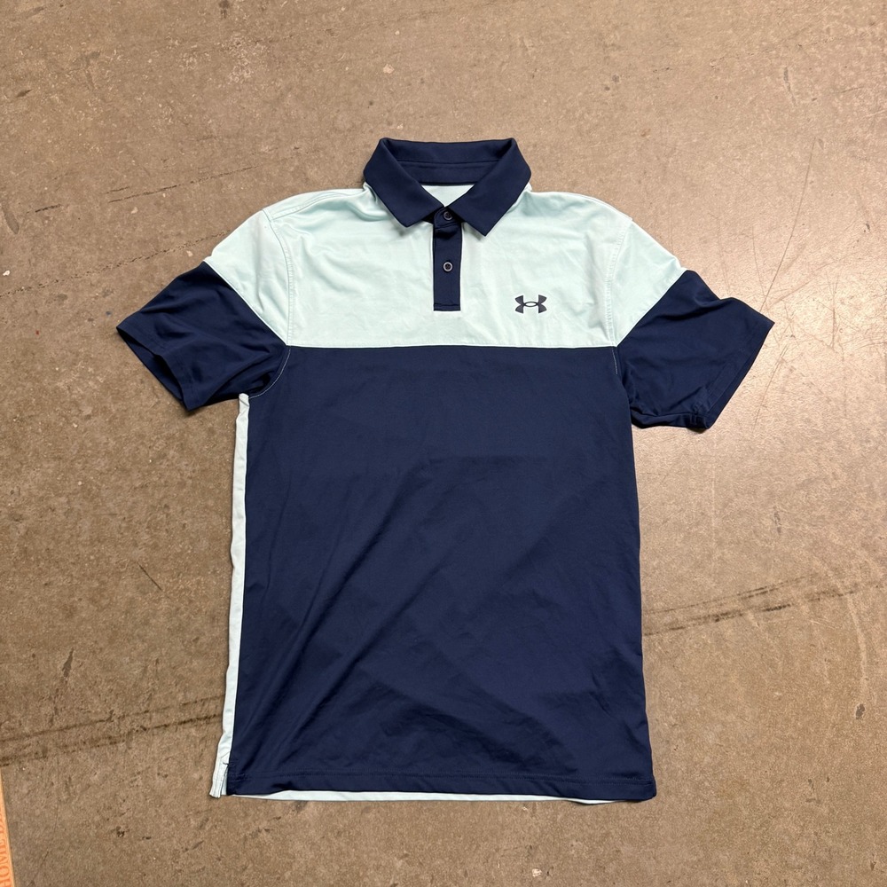 Under Armour Mens Loose Fit Colorblock Golf Polo Shirt Navy Blue Small 2097